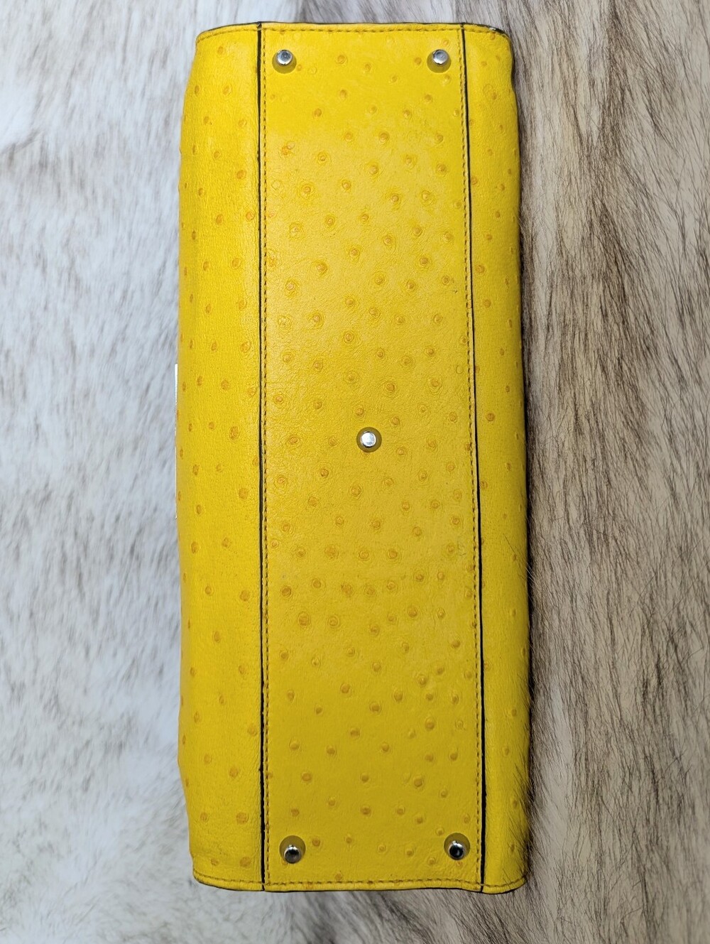 Coccinelle Bright Yellow Ostrich Embossed Convertible Satchel Crossbody Bag - Picture 6 of 14